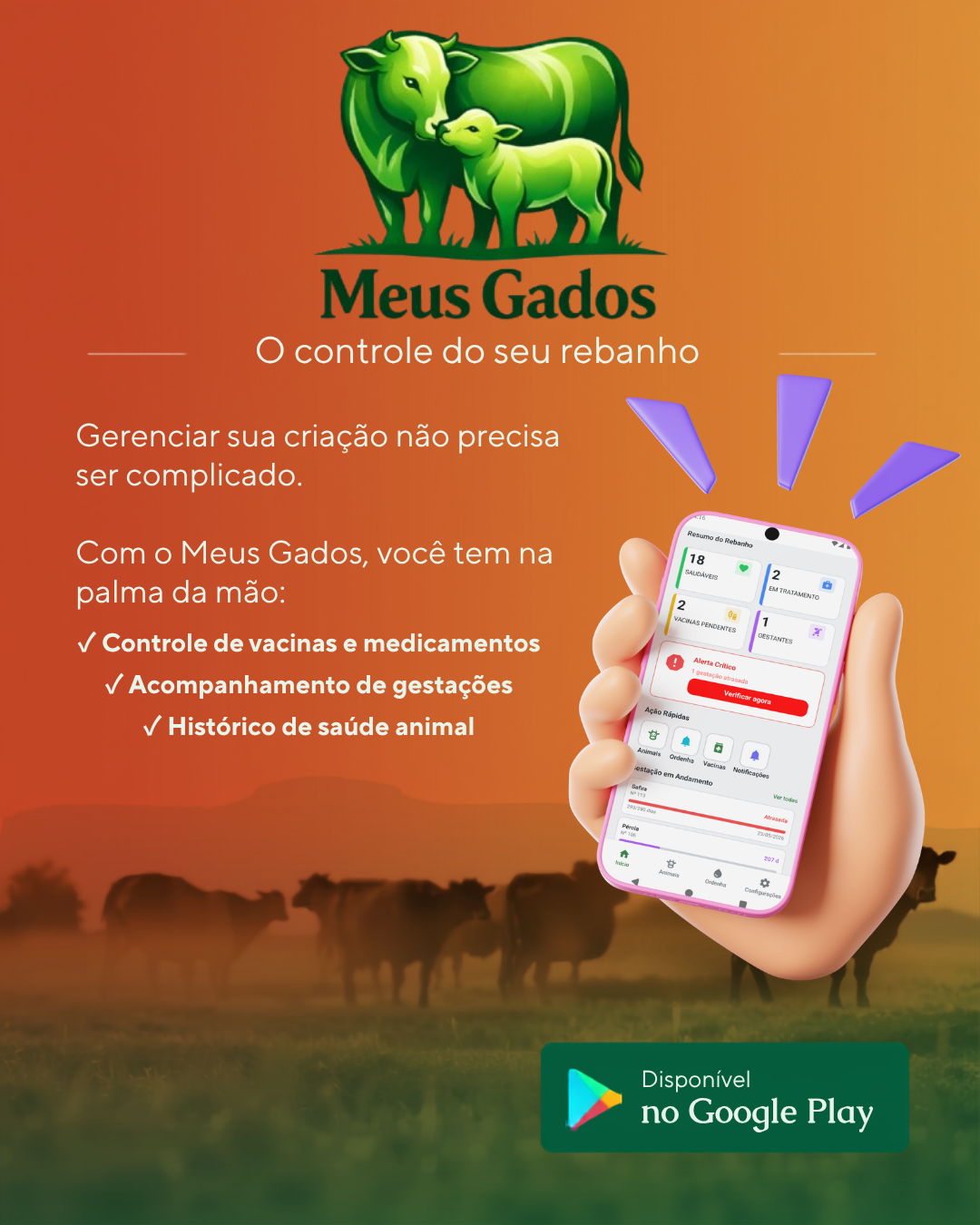 Card do aplicativo Meus Gados - Gerenciamento de Rebanho