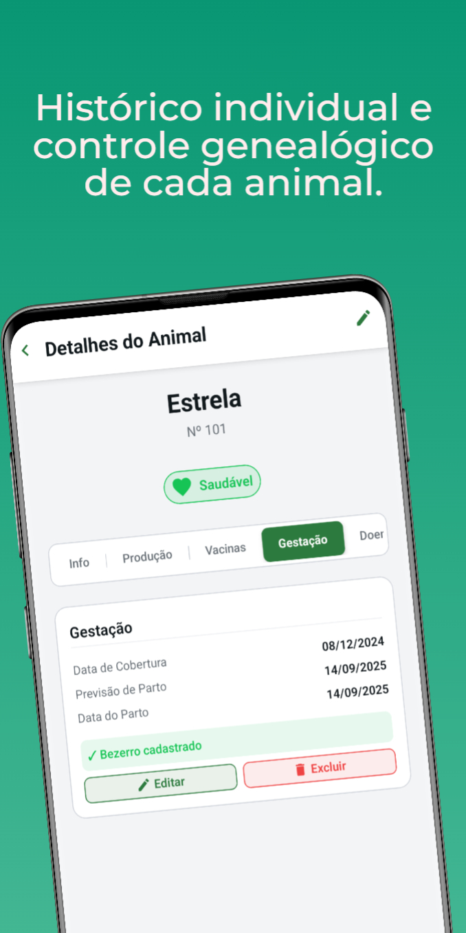 Tela de gerenciamento de animais do Meus Gados